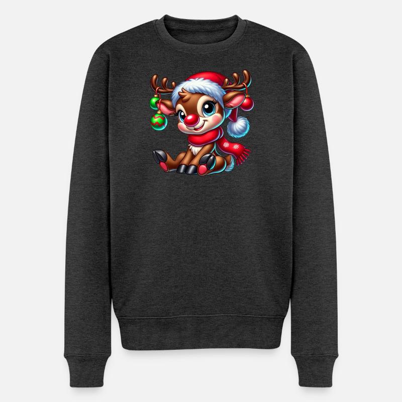 Weihnachts-Rentier - Männer Premium Bio Pullover - Anthrazit meliert