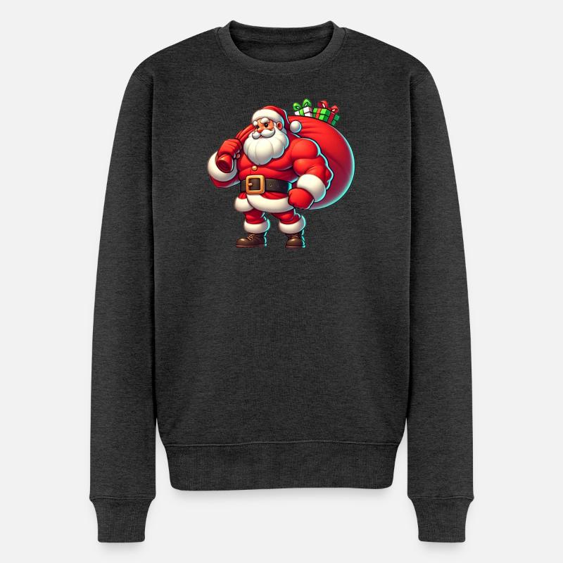 Weihnachtsmann Muskel Mann - Männer Premium Bio Pullover - Anthrazit meliert