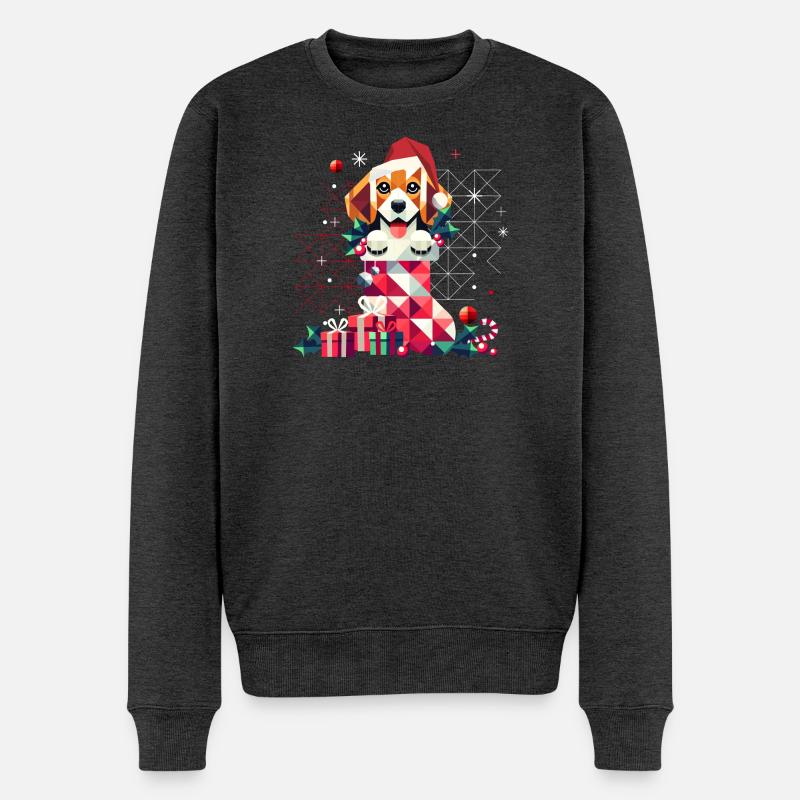 Santa Beagle im farbenfrohen Weihnachtsstrumpf - Männer Premium Bio Pullover - Anthrazit meliert