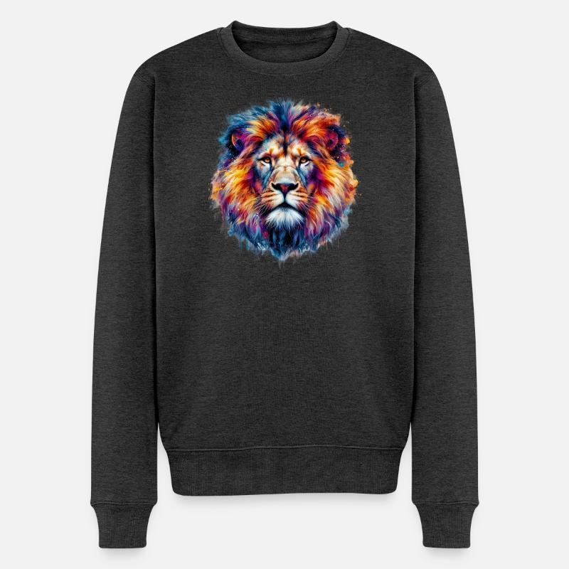 Löwe - Männer Premium Bio Pullover - Anthrazit meliert