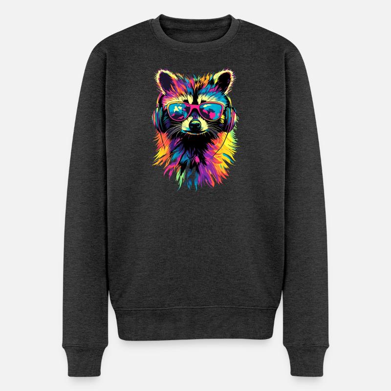 Waschbär Popart Bunt Regenbogen Raccoon Waschbären - Männer Premium Bio Pullover - Anthrazit meliert