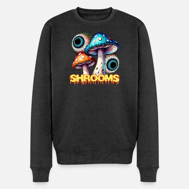 Champignons Psychédéliques Illusion Oeil Art - Pull Premium bio Homme - anthracite chiné