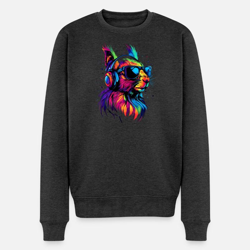 Eichhörnchen Kopfhörer Bunt Popart DJ Eichhörnchen - Männer Premium Bio Pullover - Anthrazit meliert