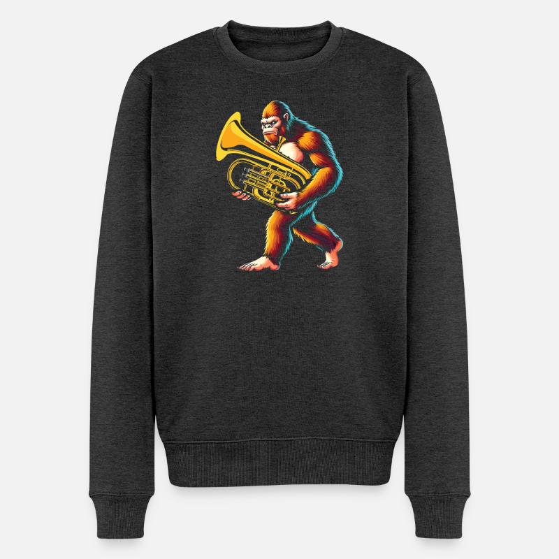 Yeti Gorilla mit Euphonium - Männer Premium Bio Pullover - Anthrazit meliert