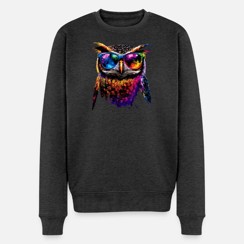 Eule Bunt Regenbogen Farben Kauz Uhu Owl Eulen - Männer Premium Bio Pullover - Anthrazit meliert