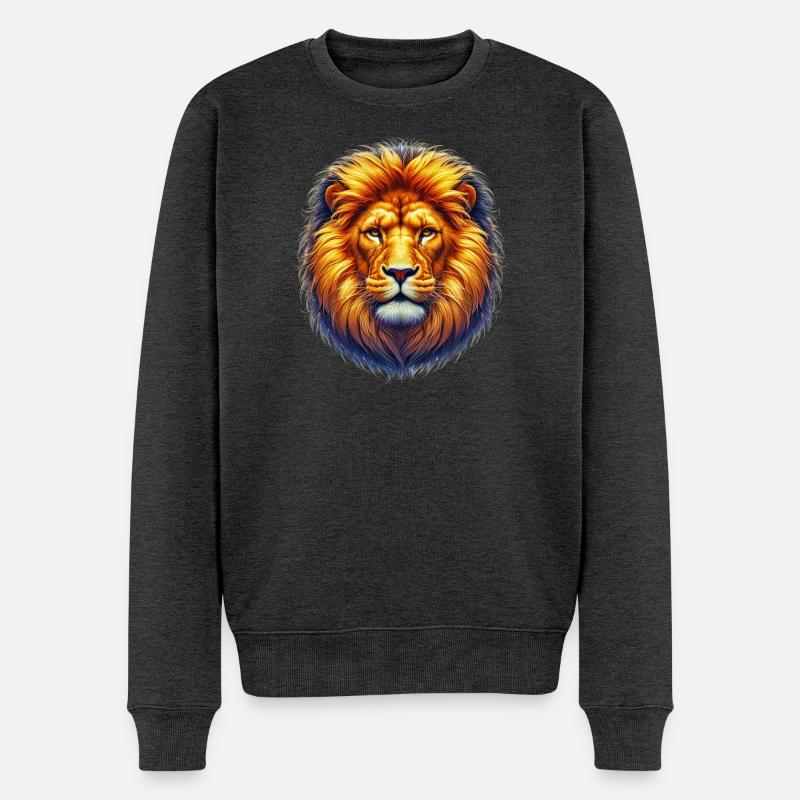 Löwe - Männer Premium Bio Pullover - Anthrazit meliert
