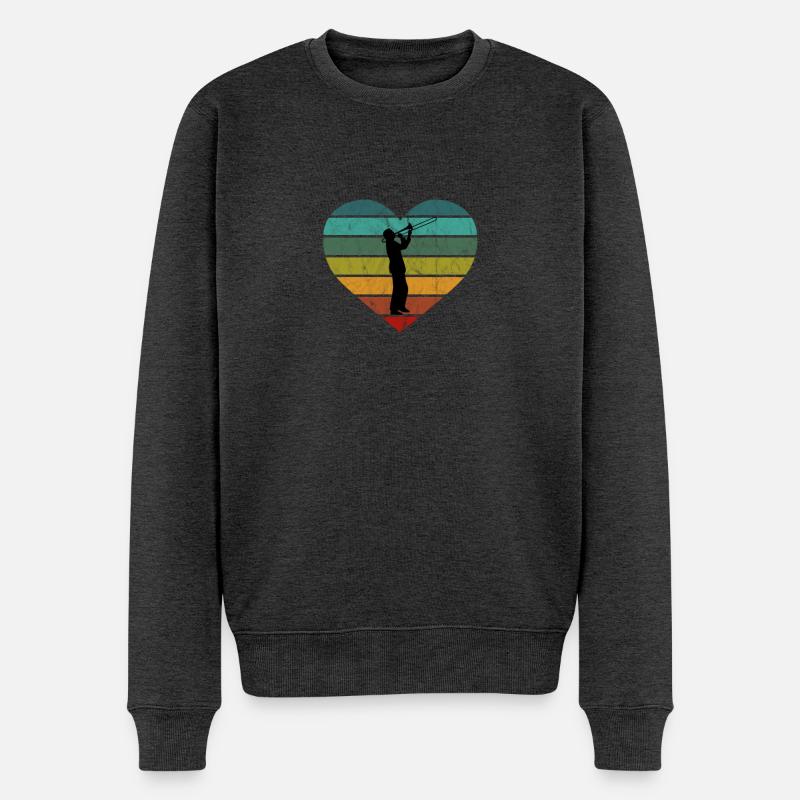 Tromboniste Silhouette Trombone Retro Coeur - Pull Premium bio Homme - anthracite chiné