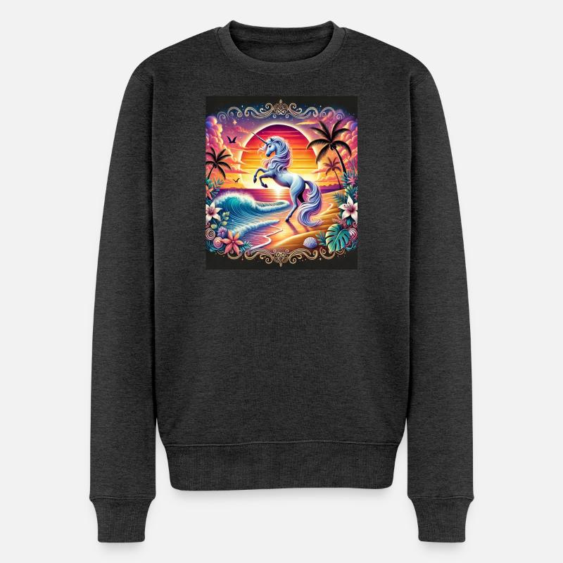 Sonnenuntergangsross am Tropenstrand - Männer Premium Bio Pullover - Anthrazit meliert