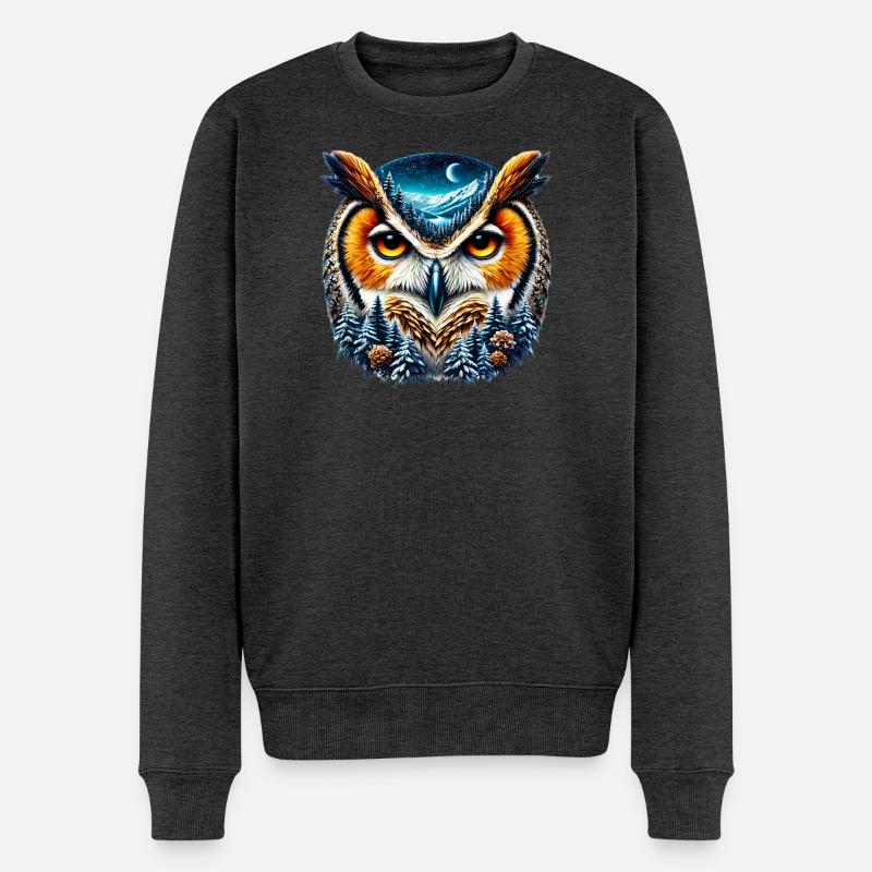 Eule - Männer Premium Bio Pullover - Anthrazit meliert