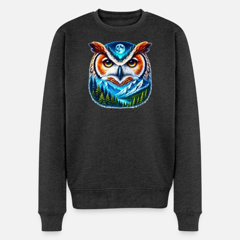 Eule - Männer Premium Bio Pullover - Anthrazit meliert