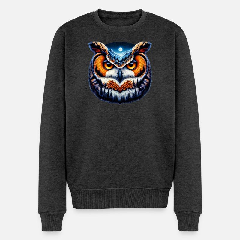 Eule - Männer Premium Bio Pullover - Anthrazit meliert
