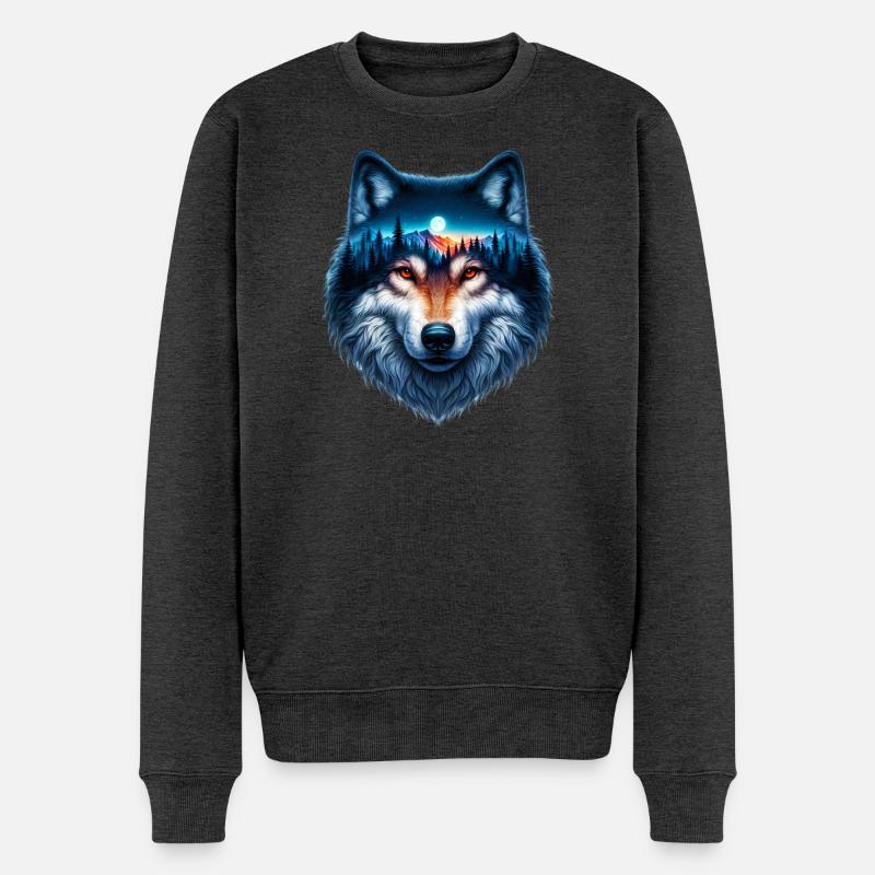 Wolf - Männer Premium Bio Pullover - Anthrazit meliert