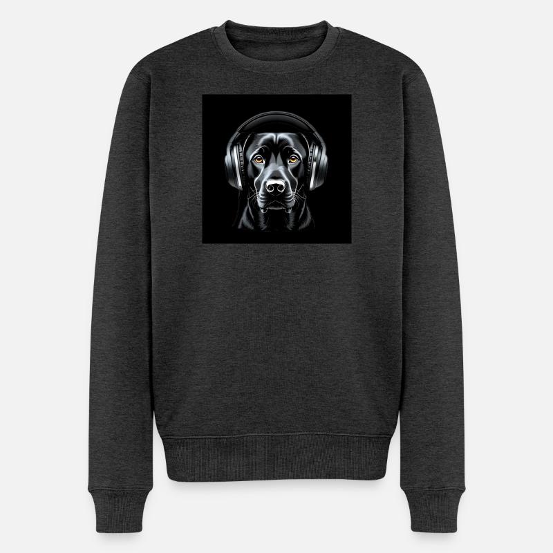 Labrador mit Kopfhörern Kunstmotiv - Männer Premium Bio Pullover - Anthrazit meliert