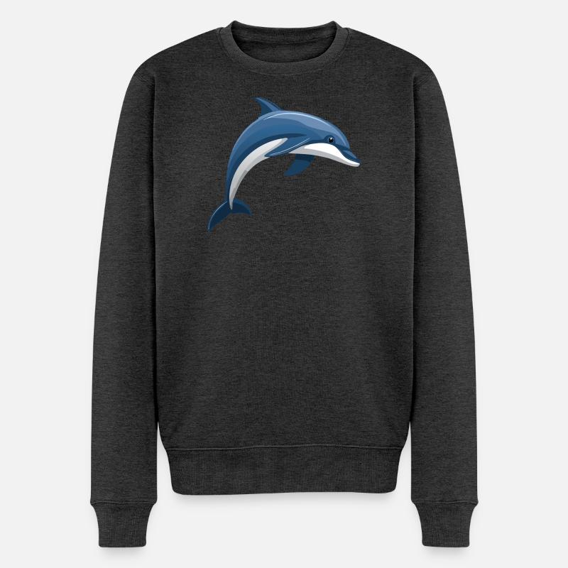 Delfin springend blau und weiß - Männer Premium Bio Pullover - Anthrazit meliert