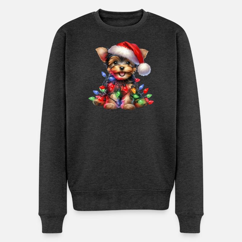 Festlicher Hund mit Lichterkette - Männer Premium Bio Pullover - Anthrazit meliert