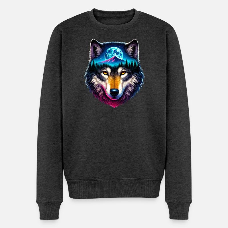 Wolf - Männer Premium Bio Pullover - Anthrazit meliert