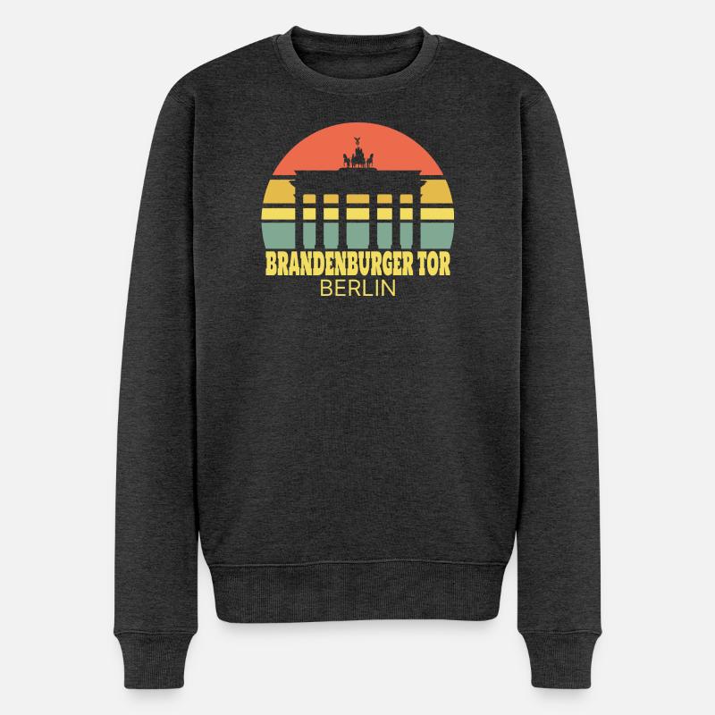 Brandenburger Tor Berlin Silhouette rétro - Pull Premium bio Homme - anthracite chiné