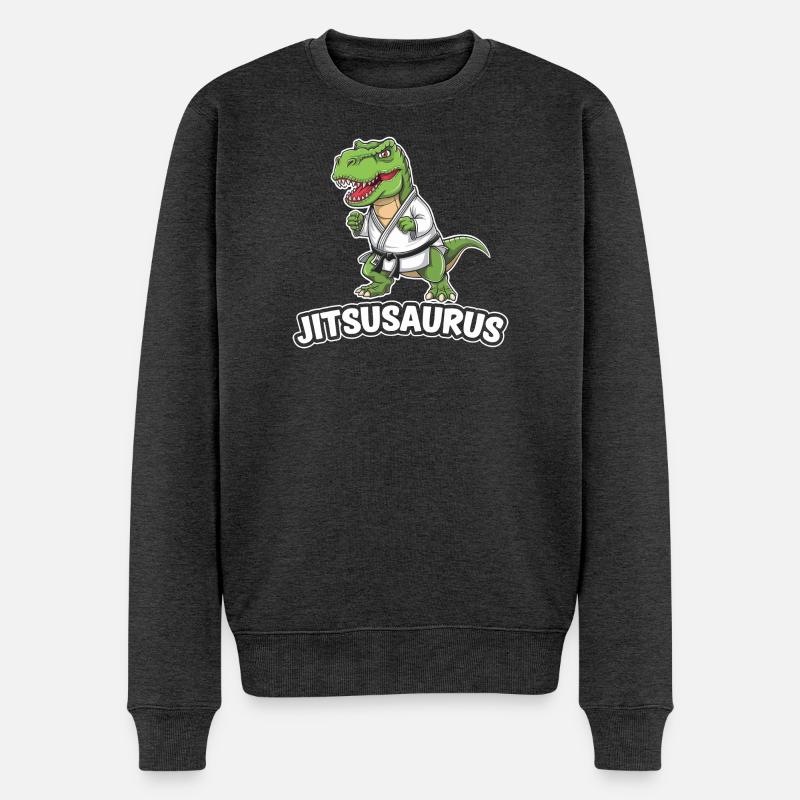 Dinosaure Jitsusaurus en équipement de Jiu-Jitsu - Pull Premium bio Homme - anthracite chiné
