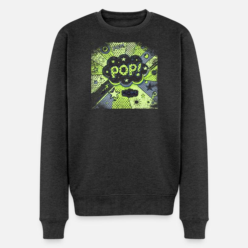 Pop Art GREEN  - Männer Premium Bio Pullover - Anthrazit meliert