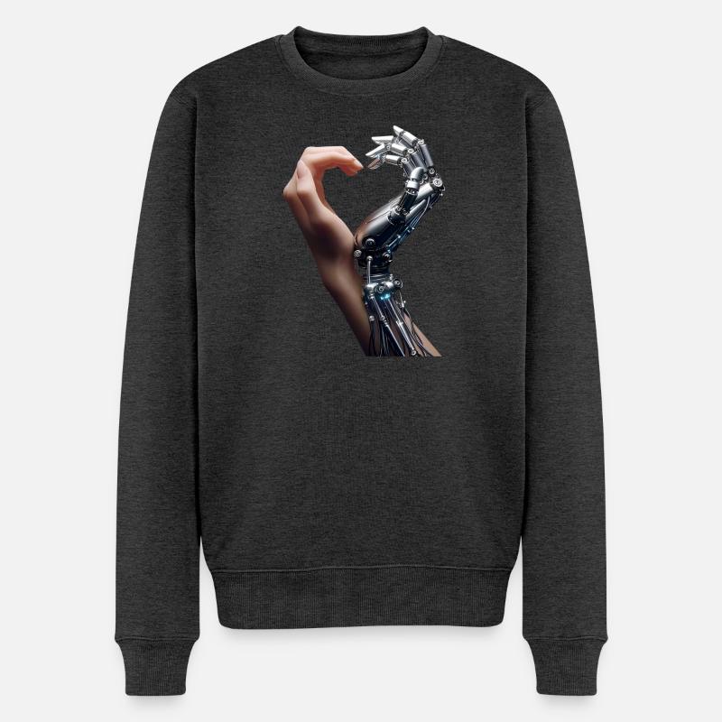 Mensch Roboter Love Hands - Männer Premium Bio Pullover - Anthrazit meliert