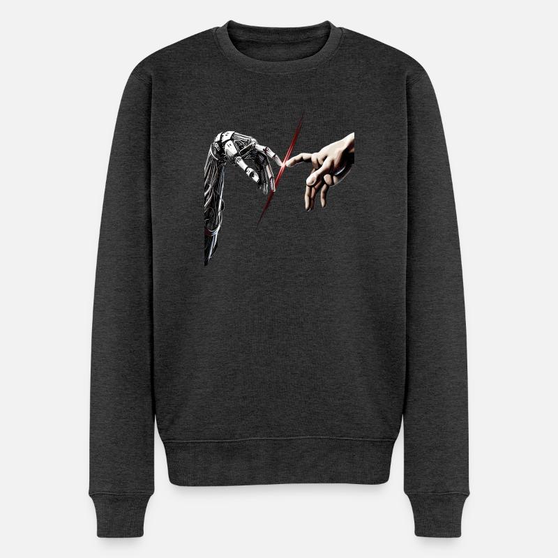 Mensch Roboter Berührung – Michelangelo Symbiose - Männer Premium Bio Pullover - Anthrazit meliert