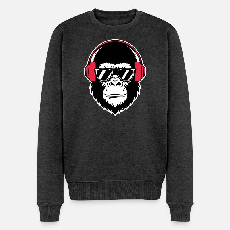 Cooler Gorilla-DJ - Männer Premium Bio Pullover - Anthrazit meliert