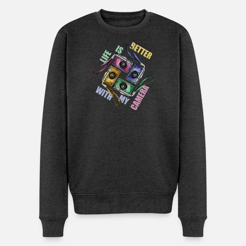 Life is better with my camera - Männer Premium Bio Pullover - Anthrazit meliert