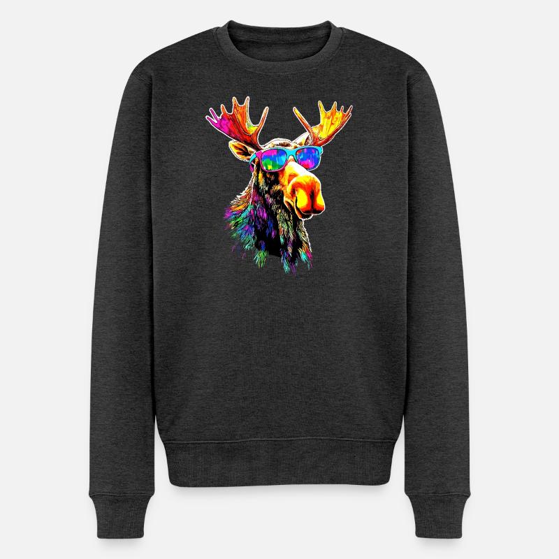 Elch Moose Elchbulle Geweih Hirsch Wilde Elche - Männer Premium Bio Pullover - Anthrazit meliert