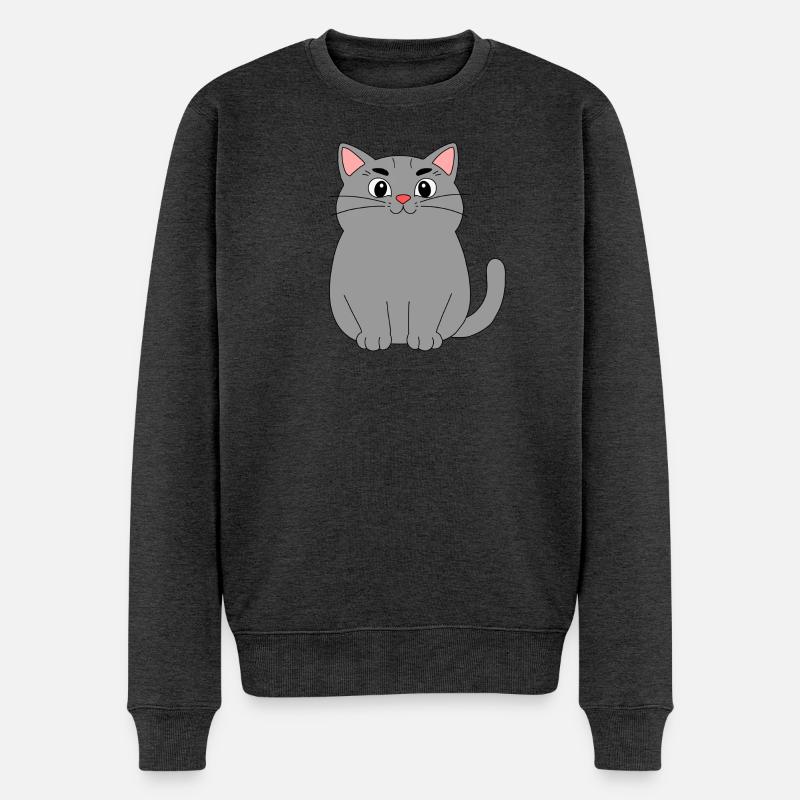 Graue Katze - Männer Premium Bio Pullover - Anthrazit meliert