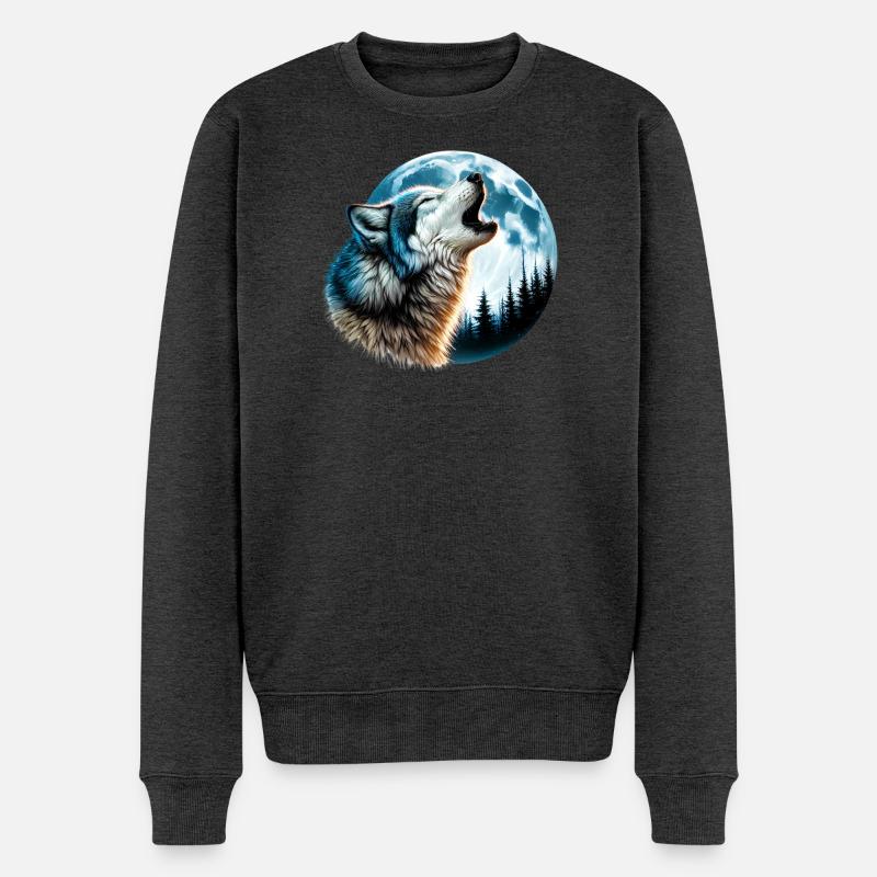 Wolf - Männer Premium Bio Pullover - Anthrazit meliert