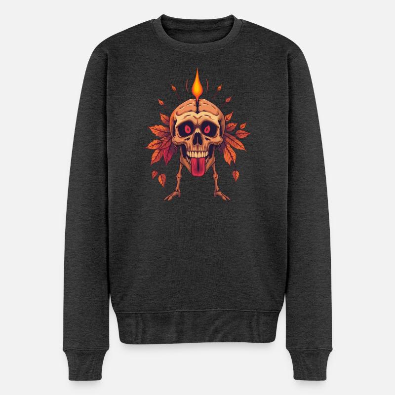 Totenkopf mit Kerze - Männer Premium Bio Pullover - Anthrazit meliert