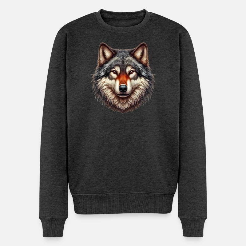 Wolf - Männer Premium Bio Pullover - Anthrazit meliert