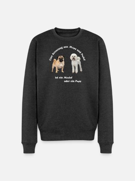 Kreuzung Pudel und Mops - Männer Premium Bio Pullover - Anthrazit meliert