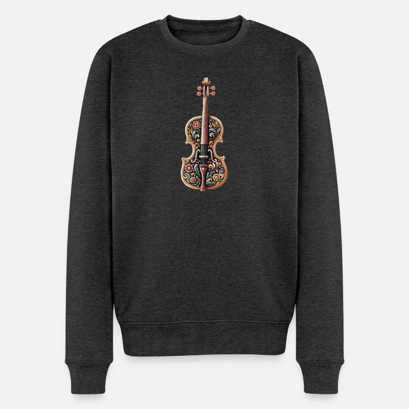 Kunstvolle Violine mit Blumenmuster - Männer Premium Bio Pullover - Anthrazit meliert