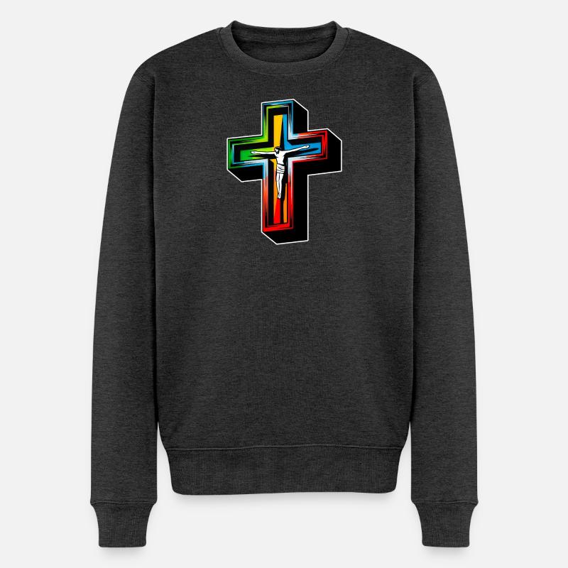 Jesus am Kreuz - Männer Premium Bio Pullover - Anthrazit meliert