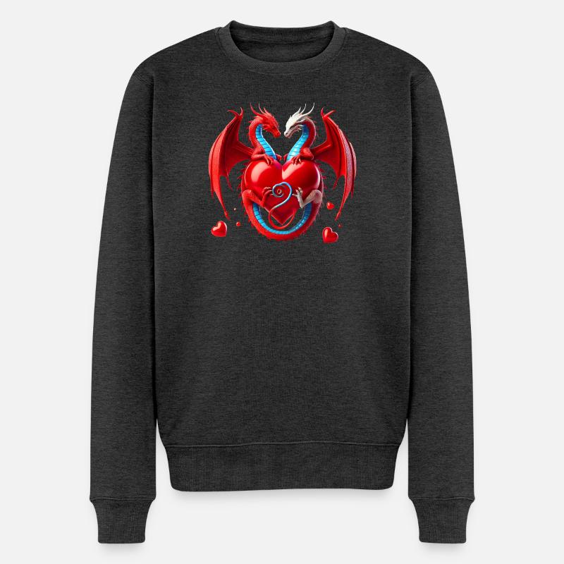 Drachenherz Liebesduett - Männer Premium Bio Pullover - Anthrazit meliert