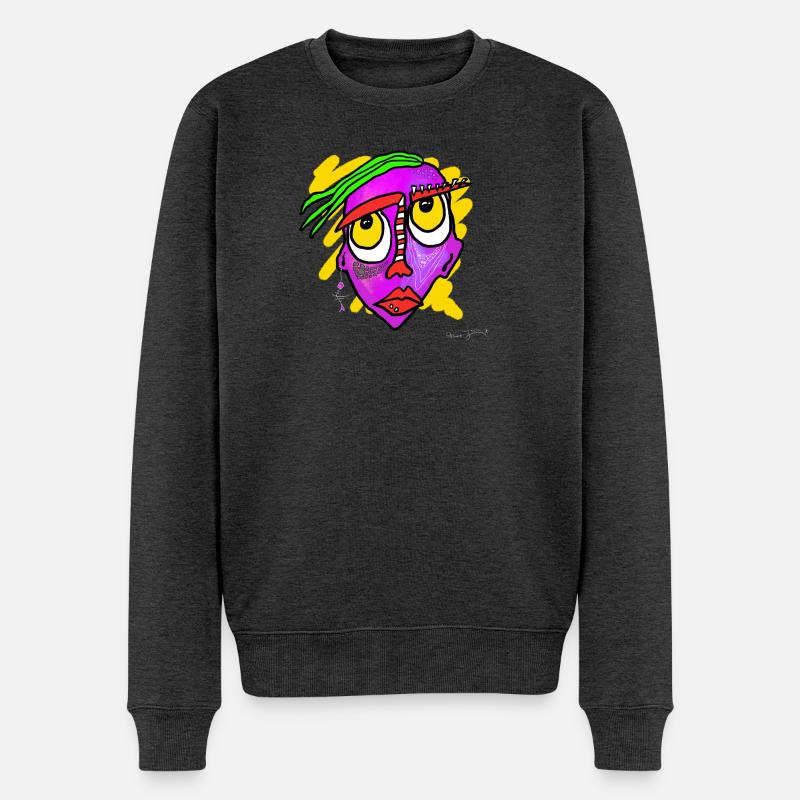 Buntes Surreal-Gesicht Kunstwerk - Männer Premium Bio Pullover - Anthrazit meliert