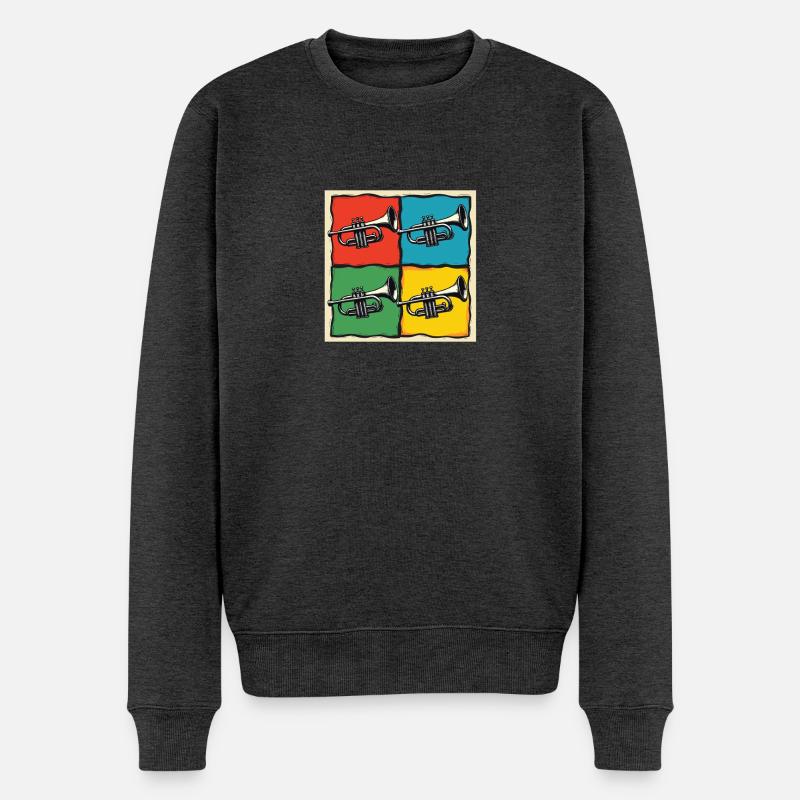 Bunte Trompete Pop-Art für Trompeter - Männer Premium Bio Pullover - Anthrazit meliert