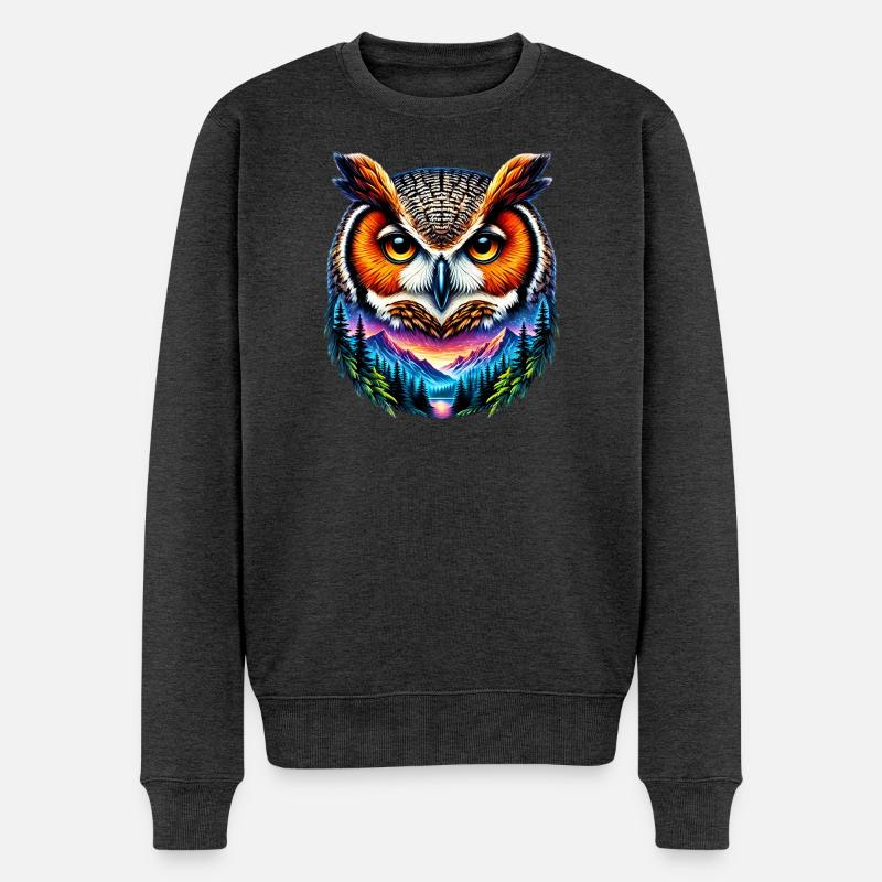 Eule - Männer Premium Bio Pullover - Anthrazit meliert