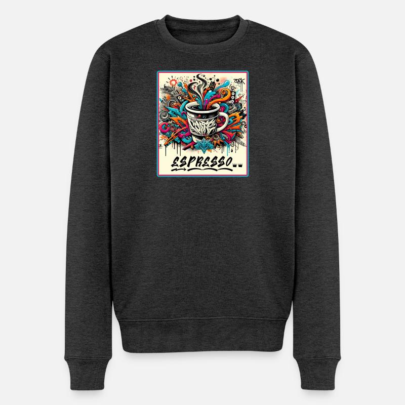 Espresso Graffiti Café Design - Pull Premium bio Homme - anthracite chiné