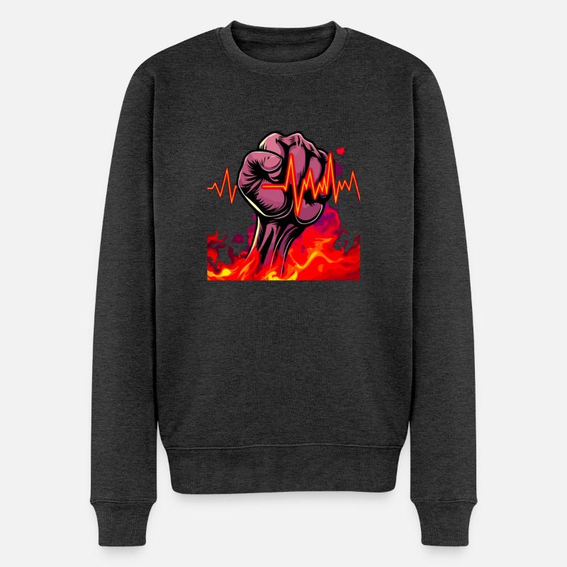 Starke Faust mit feurigen Herzschlag - Männer Premium Bio Pullover - Anthrazit meliert