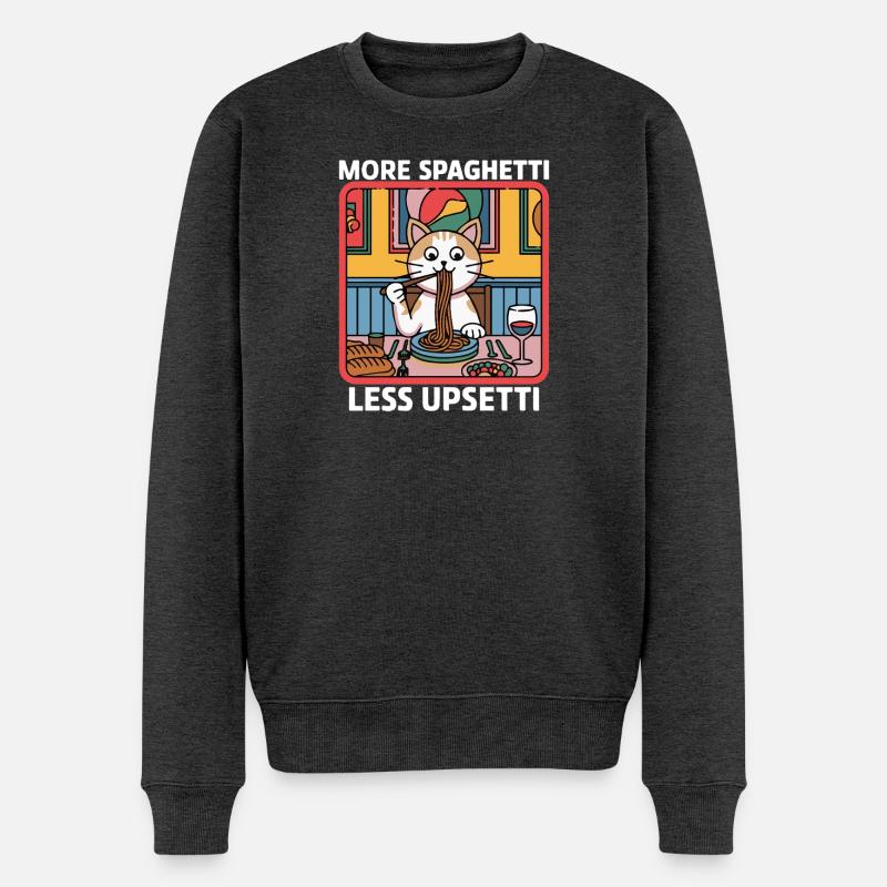 More Spaghetti Less Upsetti Funny Cat Saying Quote - Männer Premium Bio Pullover - Anthrazit meliert