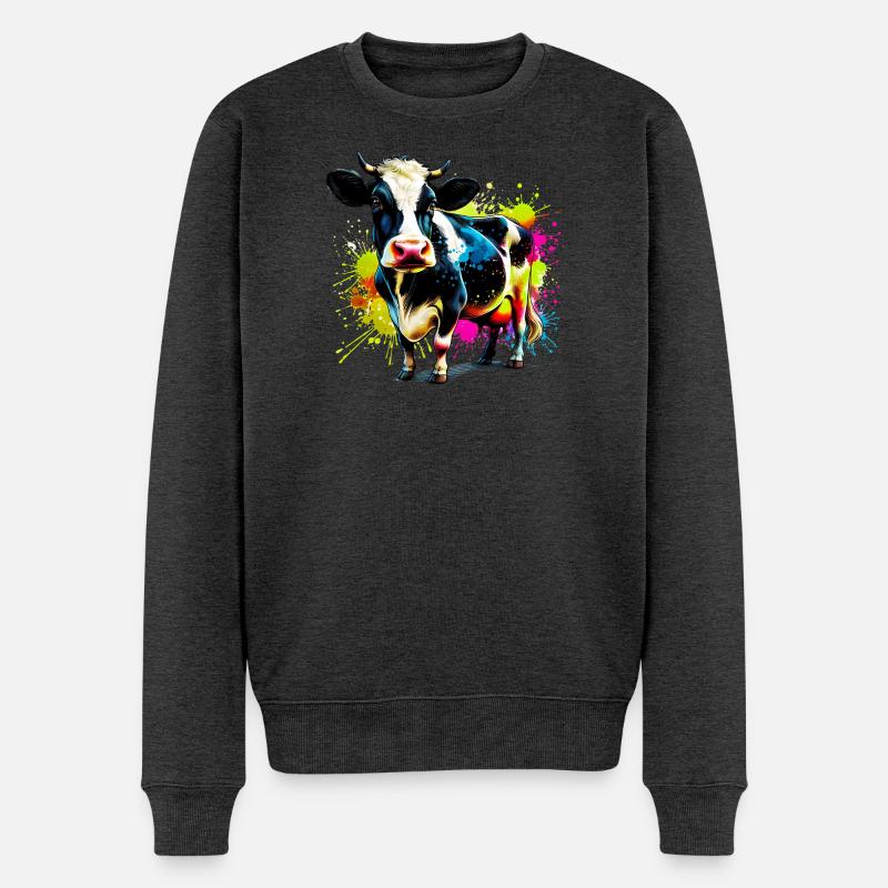 Kuh - Männer Premium Bio Pullover - Anthrazit meliert