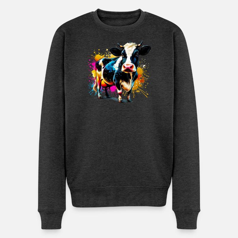 Kuh - Männer Premium Bio Pullover - Anthrazit meliert