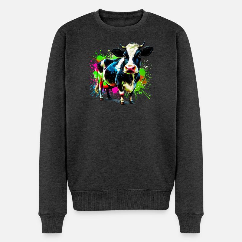 Kuh - Männer Premium Bio Pullover - Anthrazit meliert