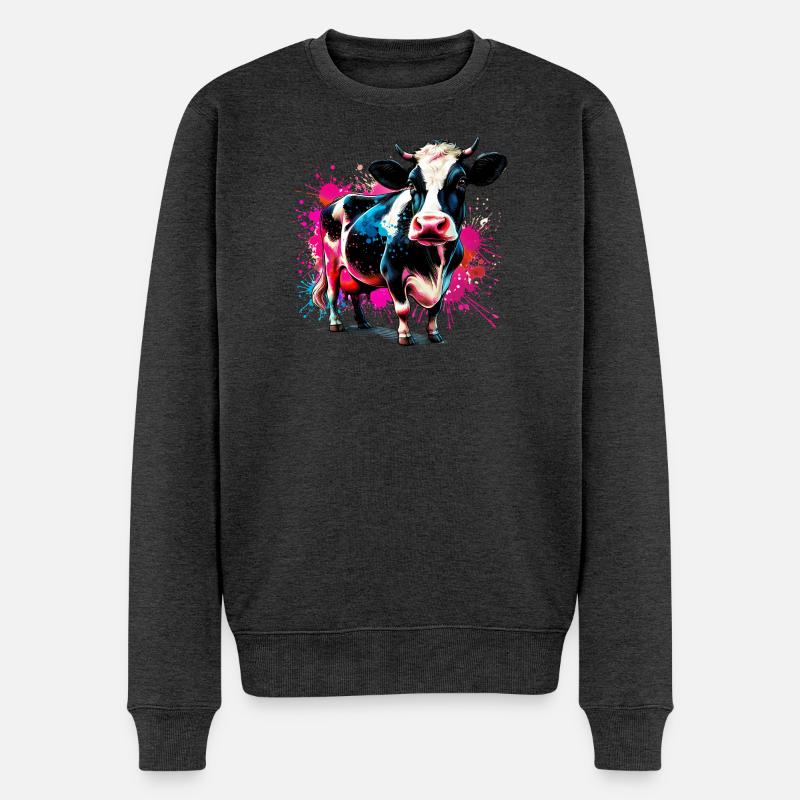 Kuh - Männer Premium Bio Pullover - Anthrazit meliert