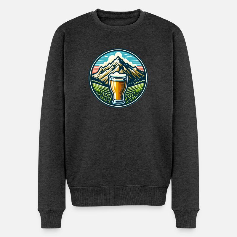 Bergblick mit Bierglas Motiv - Männer Premium Bio Pullover - Anthrazit meliert