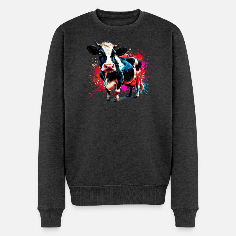 Kuh - Männer Premium Bio Pullover - Anthrazit meliert