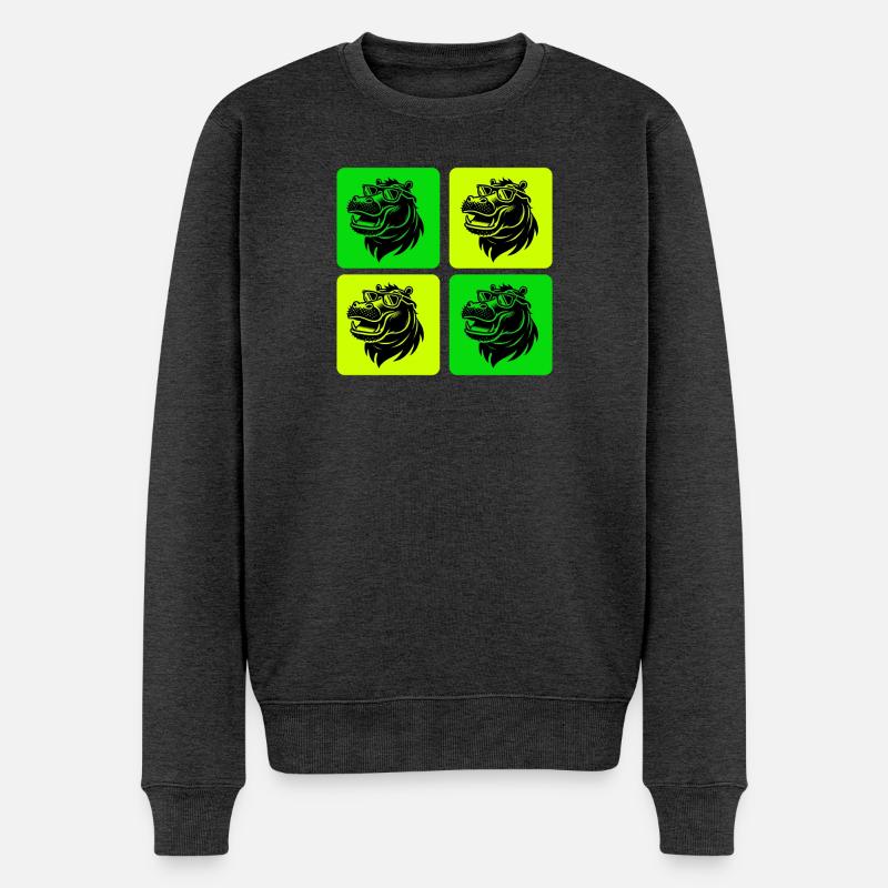 Hippopotame avec lunettes de soleil - Pull Premium bio Homme - anthracite chiné