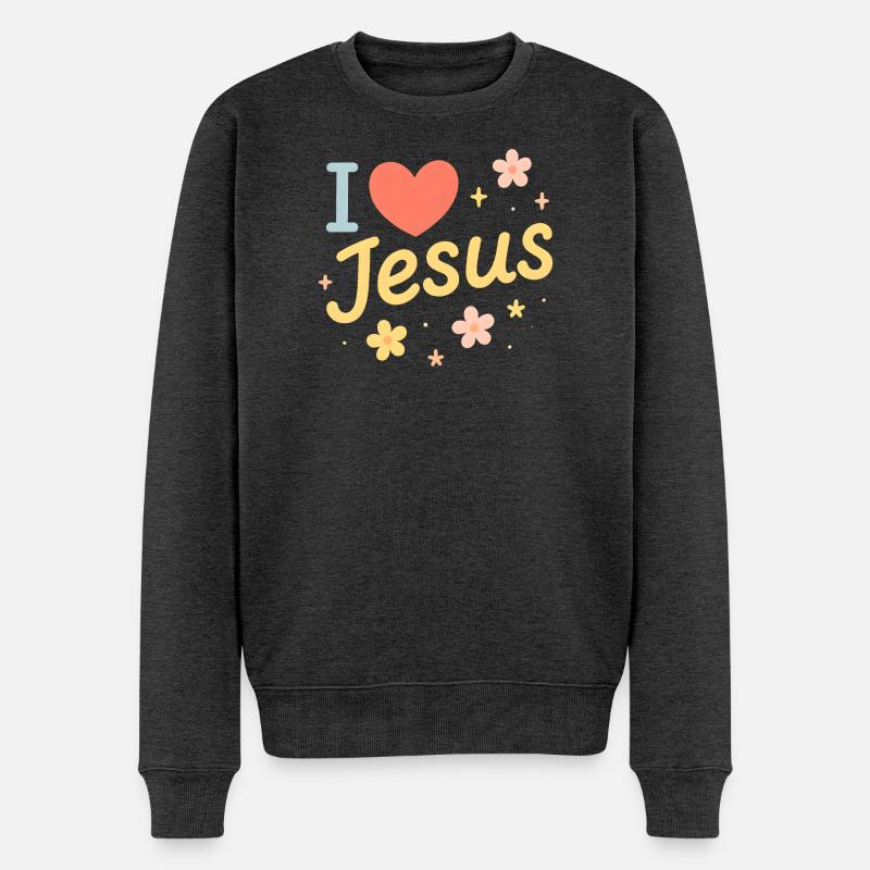 Ich liebe Jesus - Männer Premium Bio Pullover - Anthrazit meliert